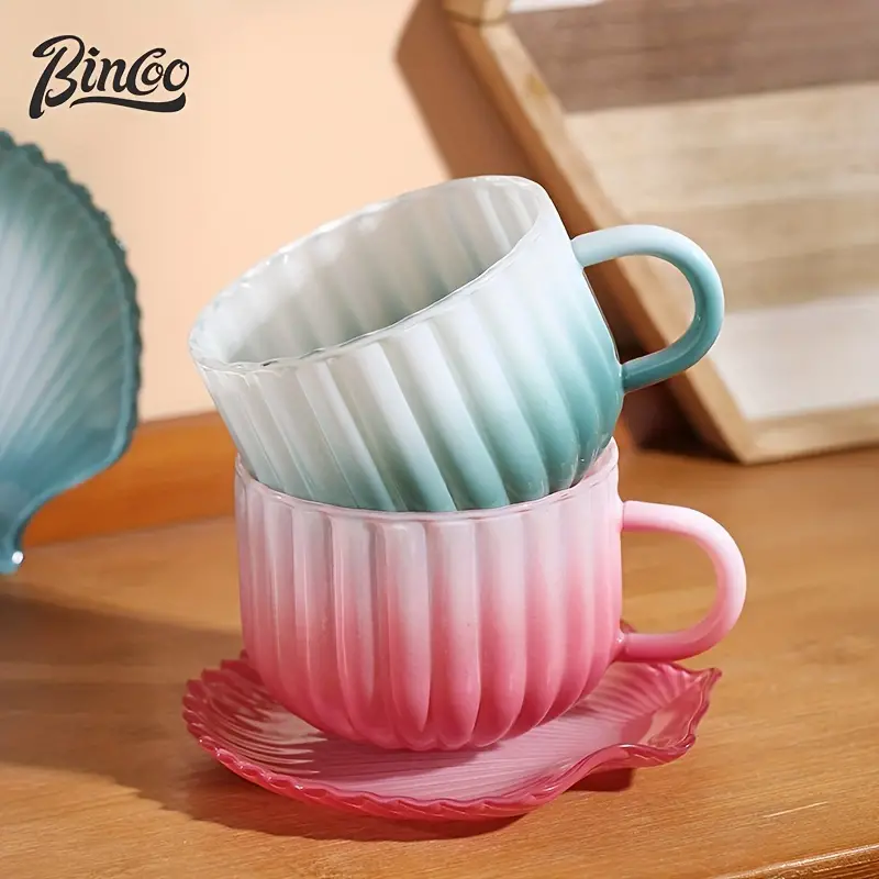 bincoo creative seashell coffee cup and saucer set unique glass mug 420ml details 7