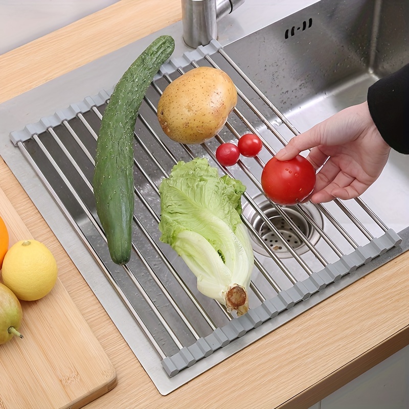 1pc Sink Drain Basket With Fruits & Vegetables Drying Mat