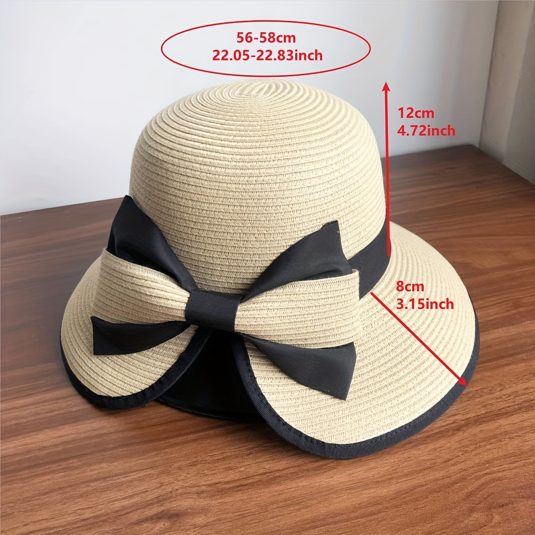Hepburn style Sun Protection Straw Hat Contrast Bonding Bow - Temu