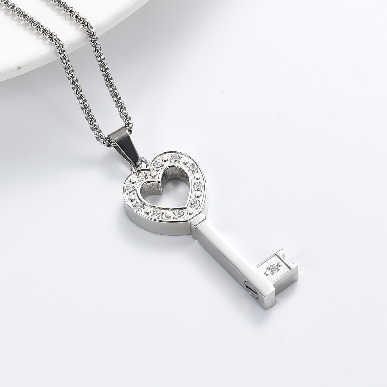 Silver Heart Shaped Lock & Key Charm Cremation Jewelry - Ash Necklace