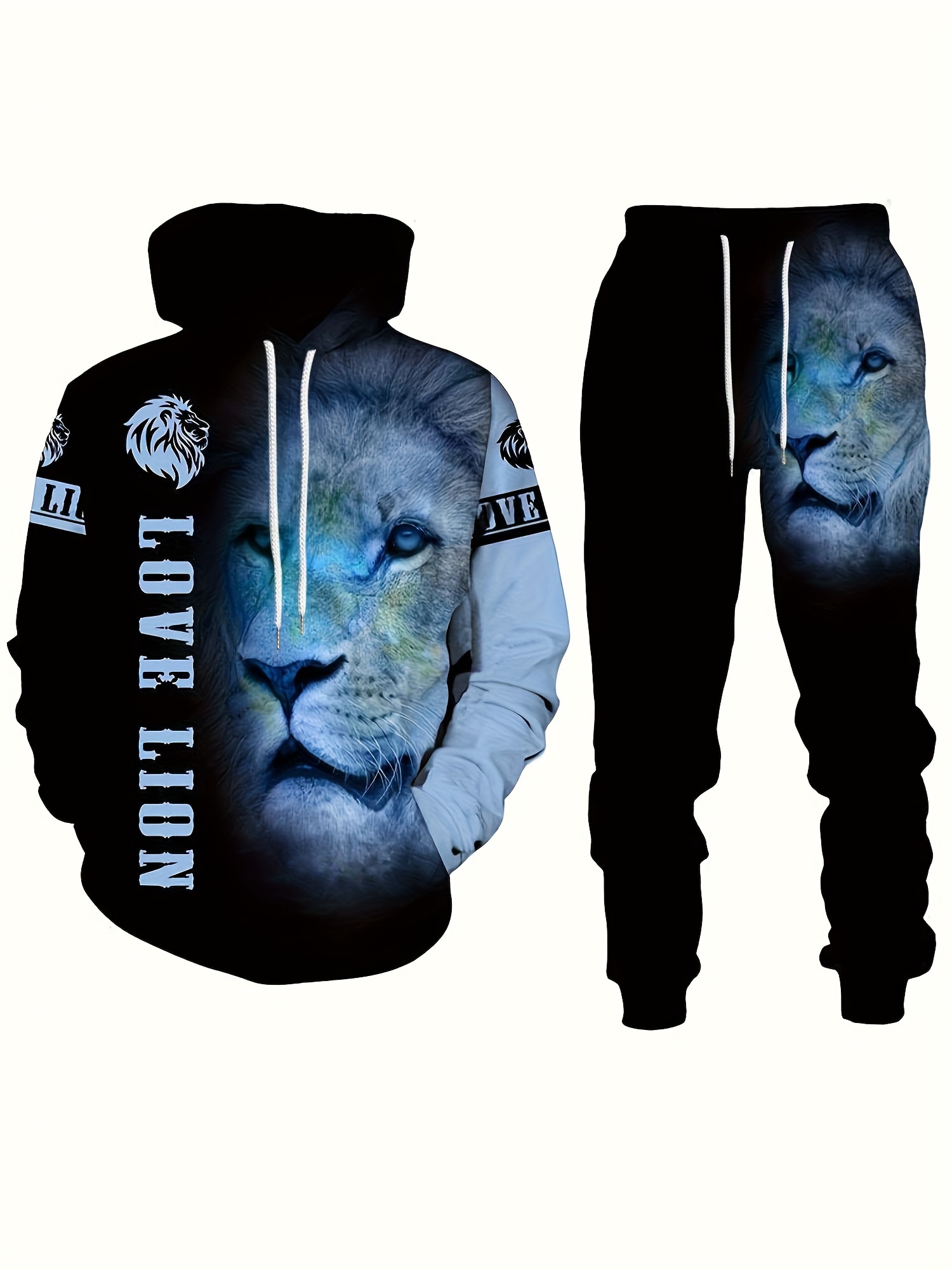 Men's 3d Lion Print Joggers Oversized Sweatpants - Temu