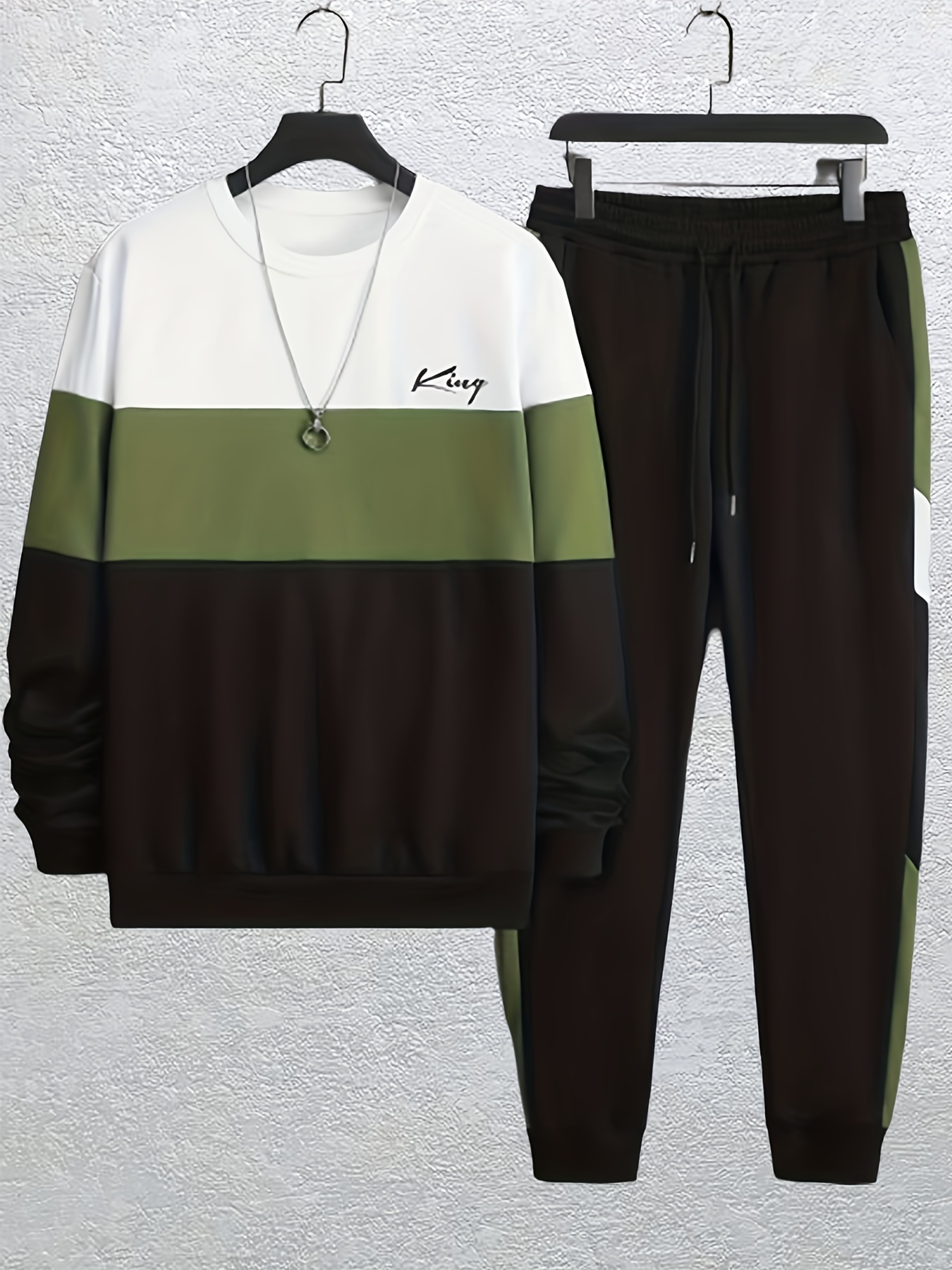 Plus Size Men's Solid Color Long Sleeve Top Sweatpants Set V - Temu