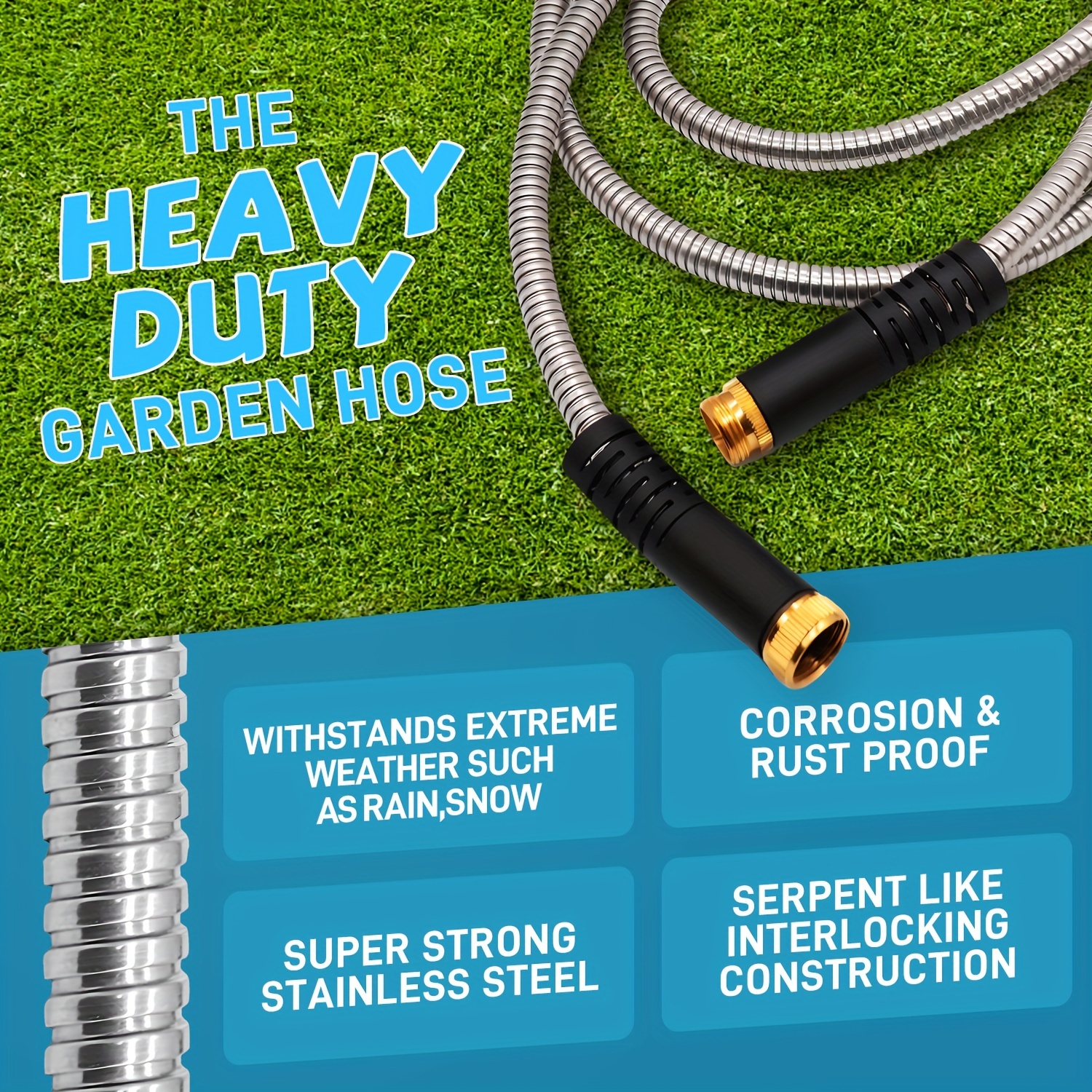Stainless Steel Metal Garden Water Hose Pipe 25/50/75/100FT Flexible  Lightweight 