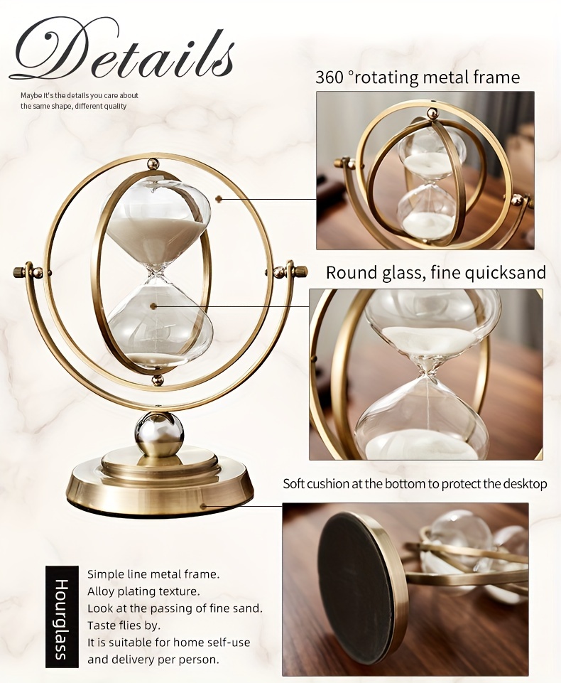 1pc hourglass 30 minute sand timer 720 rotating vintage white sand clock vintage sand watch 30 min metal half hour glass   for office desk home wedding decor office desk accessory elegant decor decorative hourglass   Product details 1