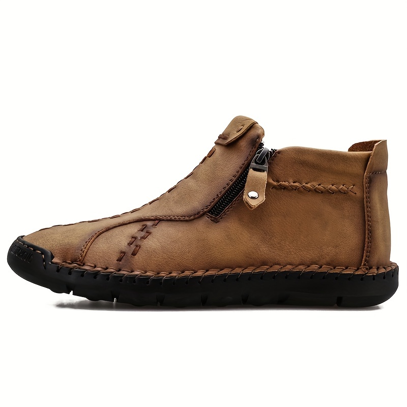 Men's Solid Hiking Boots Non Slip Zipper Casual Durable Shoes