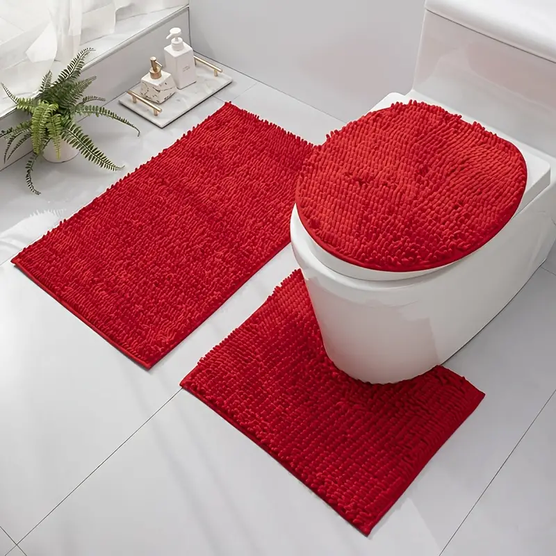 Pauwer 3pcs Bathroom Rug Set Microfiber Bath Rug Non Slip Absorbent Bath Mat  Set