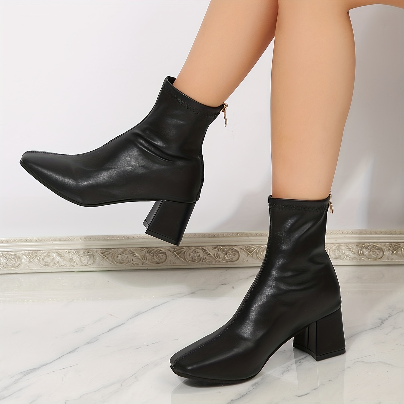 Women's Square Toe Flat Heeled Ankle Booties