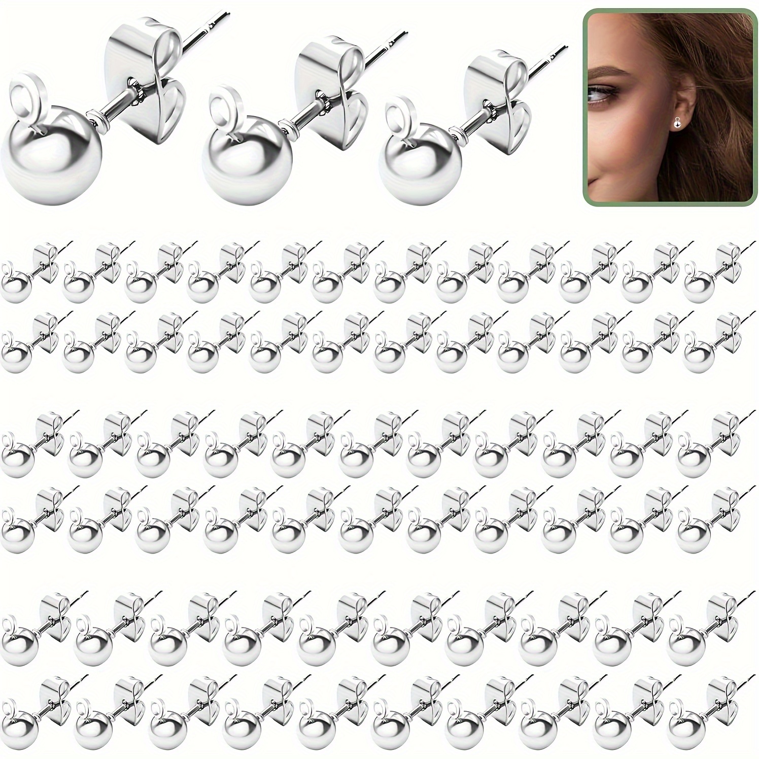 

320pcs Stainless Steel Earring Making Kit With Round Ball & Clutch Designs - Crafting Set For Creative Earrings