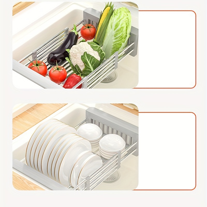  Temu Kitchen Drain Rack, Stainless Steel Kitchen Basket, Home Dish  Rack, Retractable Sink Shelf, Vegetable Fruit Rack