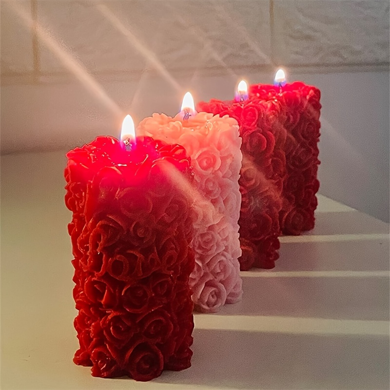 Valentines Day Candle Molds DIY 3D Rose Sun Flower Relief Cylinder Round  Ball Shape Silicone Wax Mould for Handmade Candle Making Cake Mold