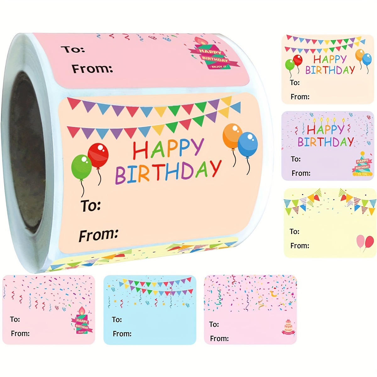 Pegatinas personalizadas de feliz cumpleaños multicolor - 40 etiquetas