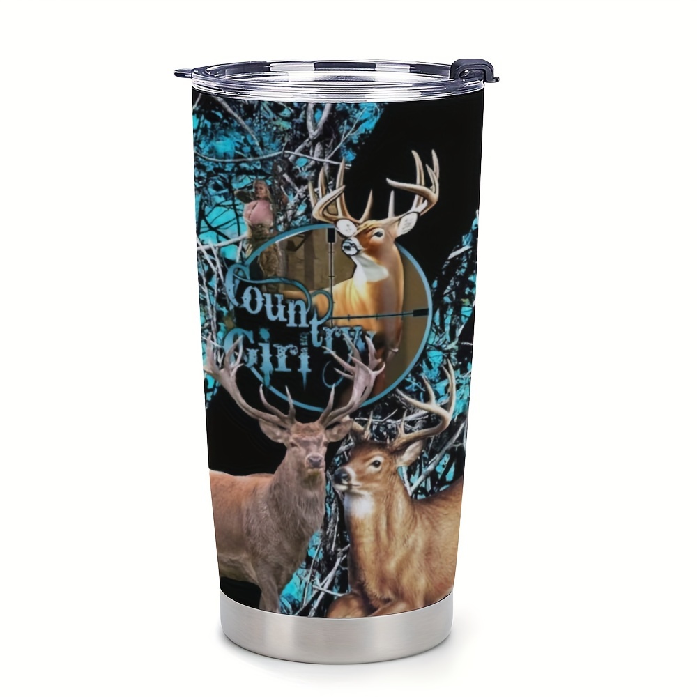 TEMU 1pc 20oz, Stainless Steel Car Cup, The Deer Print Design. Double-walled Vacuum Insulated Travel Coffee Cup With Lid, Gifts For Parents &