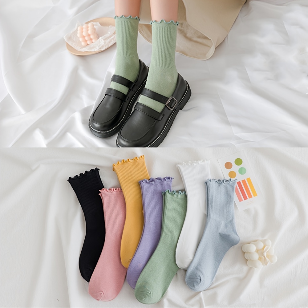 Women Socks Cute Ruffle Socks Cotton Socks Women Crew Frilly - Temu
