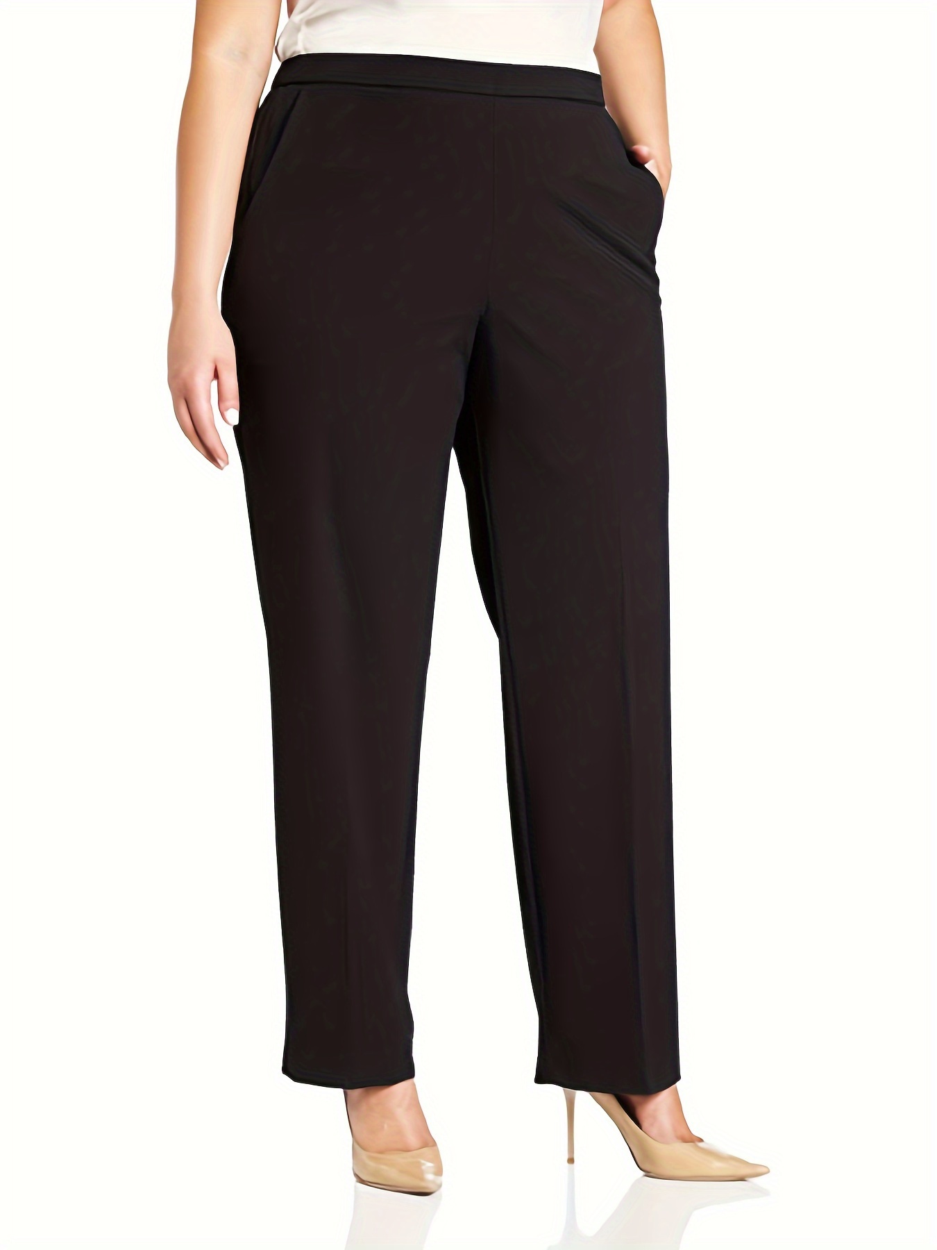 Plus Size Casual Pants Women's Plus Solid High Stretch - Temu