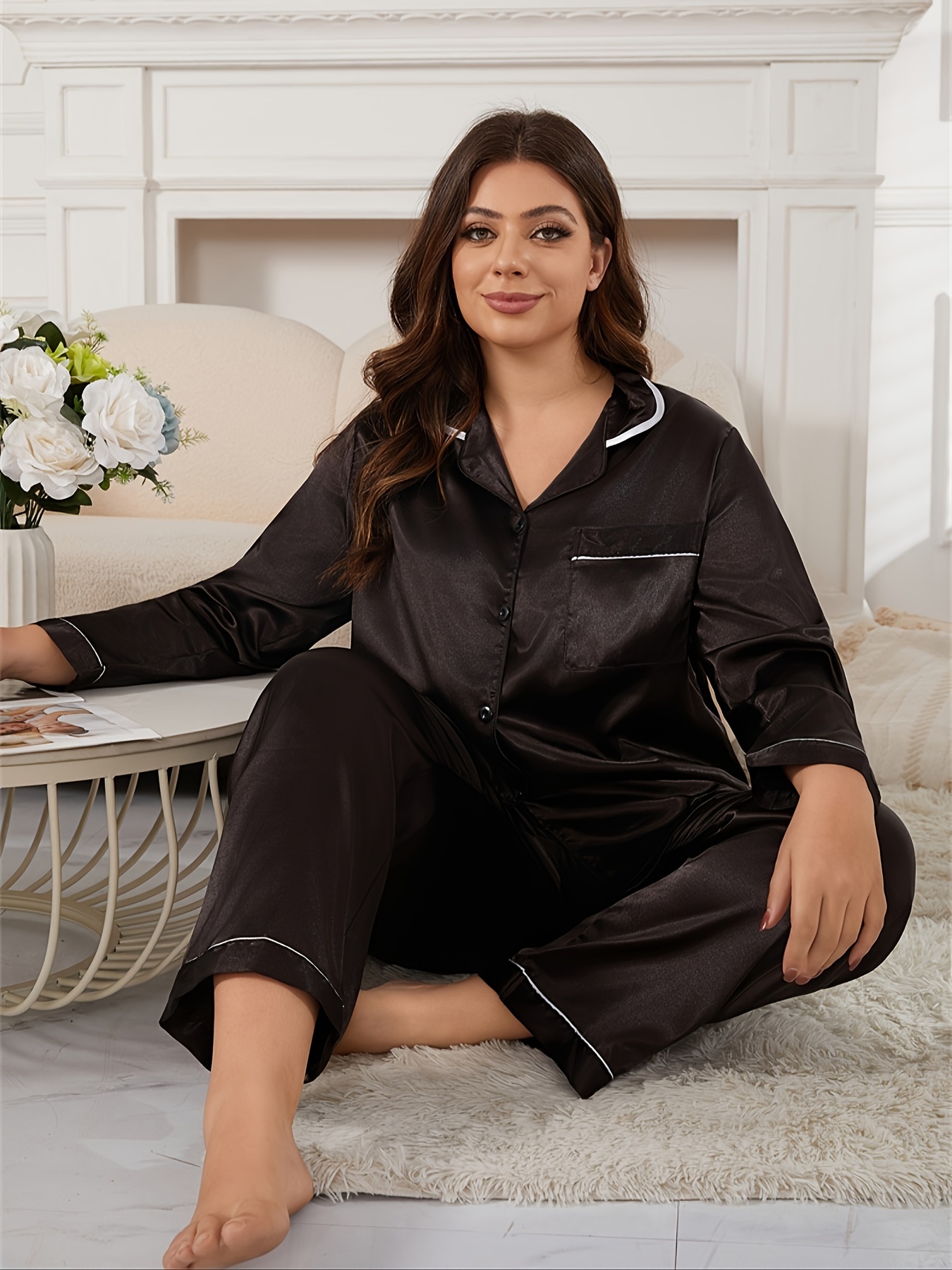ensemble pyjama en satin taille femmes col à Temu Switzerland