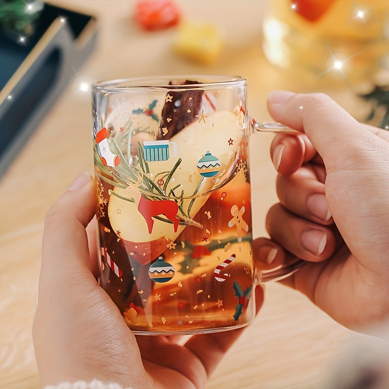 Christmas Glass Home Drink Cup Tea Cup With Handle Water Cup - Temu