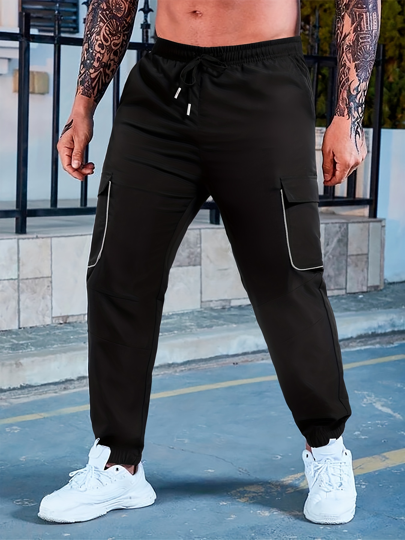 Men Fleece Lined Baggy Cargo Pants Wide Legs Trousers Hip Hop Loose Thick  Casual 