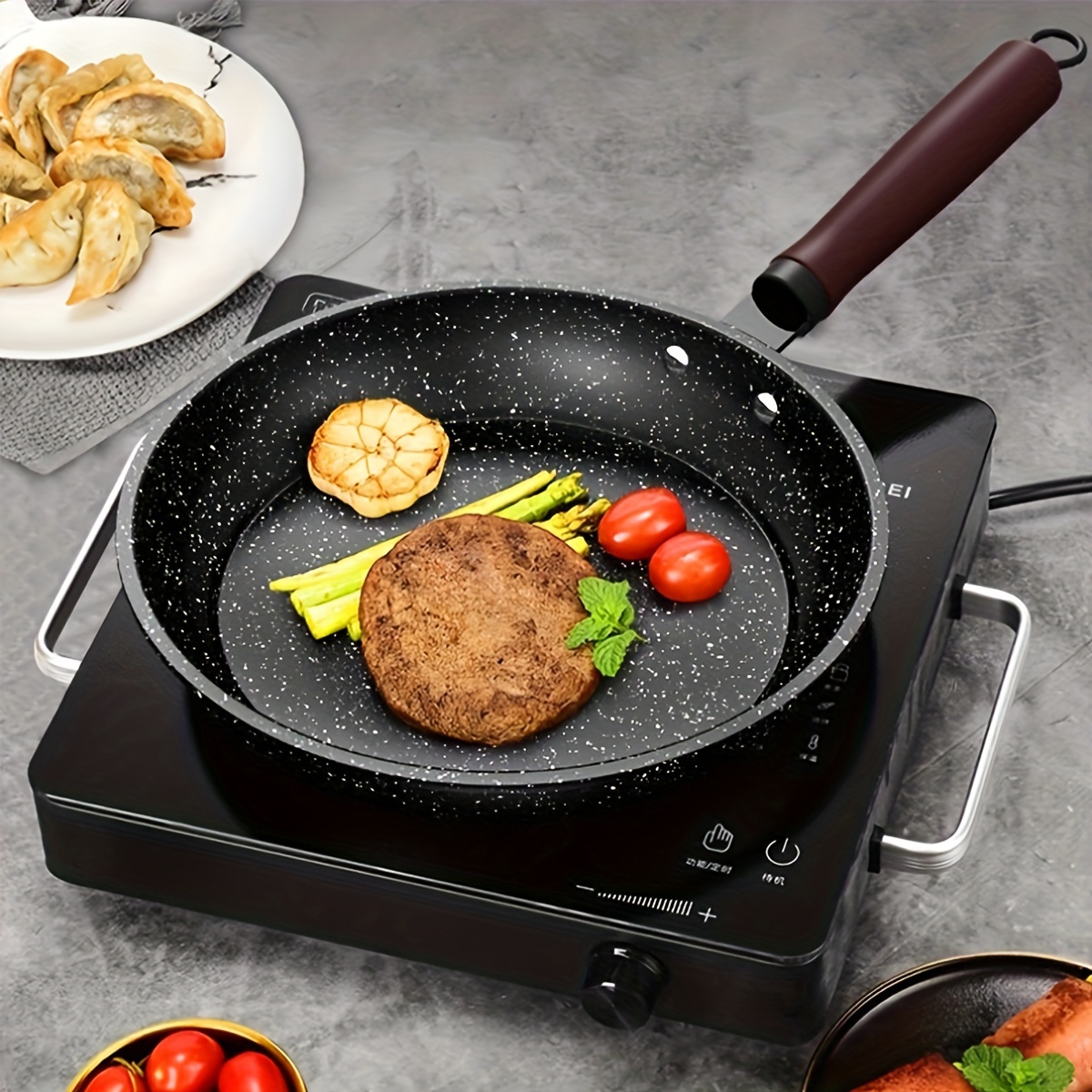 Maifan Stone Non-stick Pot With Wooden Handle, Non-stick Frying Pan Maifan  Stone Wok, Pancake Egg Steak Frying Pot Pizza Pans, Cooking Tools, Griddle,  Cookware, Kitchenware - Temu