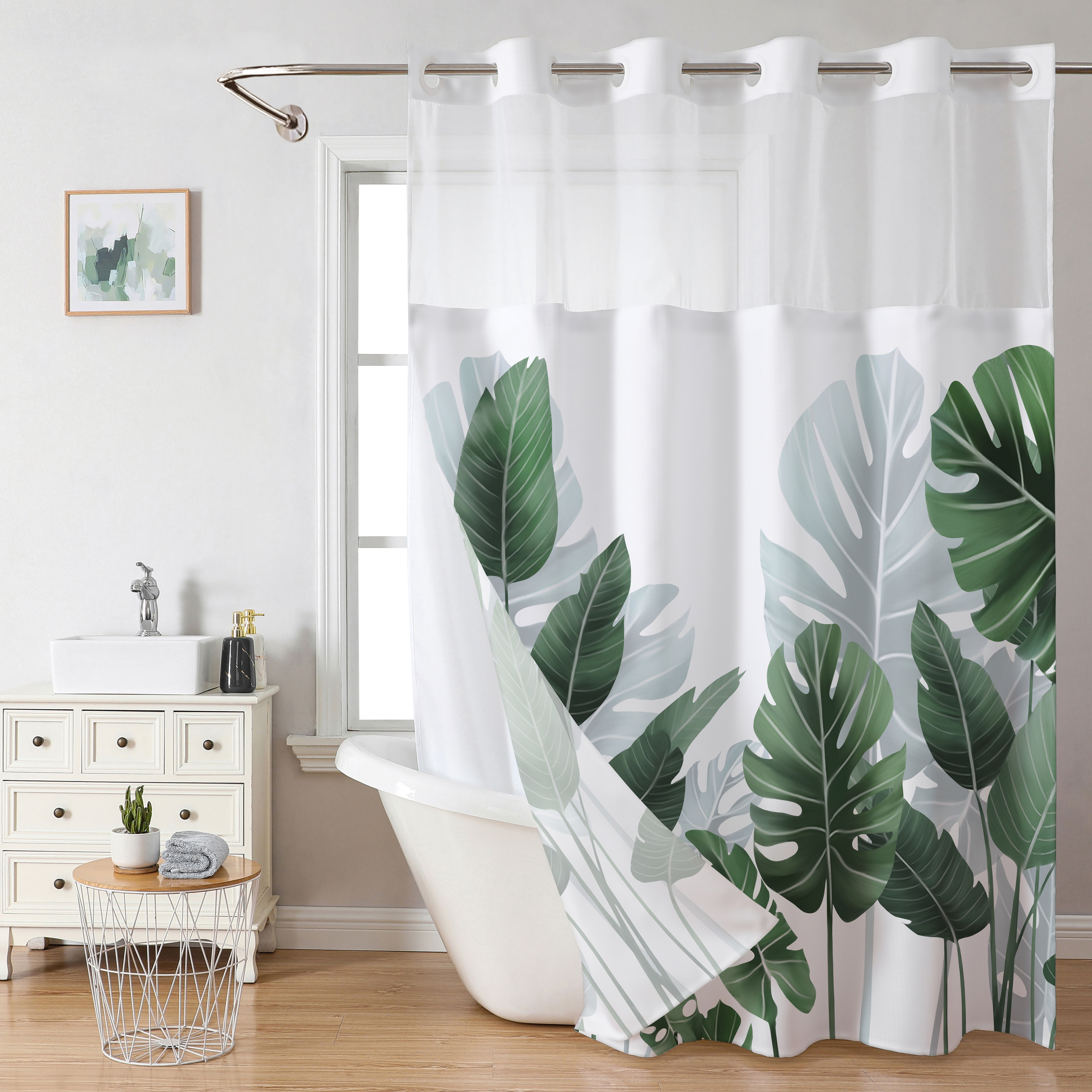 Shower Curtain Snap In Liner Sheer Top Window Magnets No - Temu