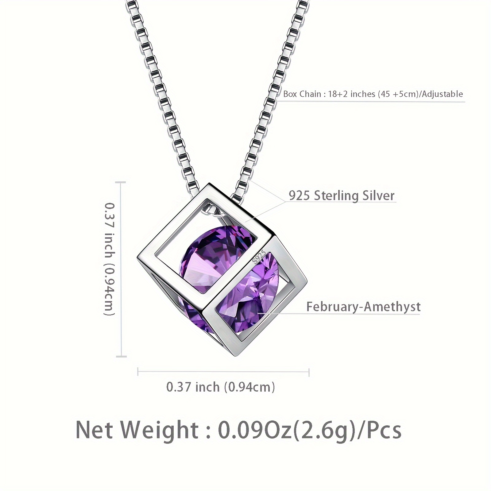 925 sterling silver birthstone necklaces women crystal 3d cube birth stone pendant cubic zirconia jewelry