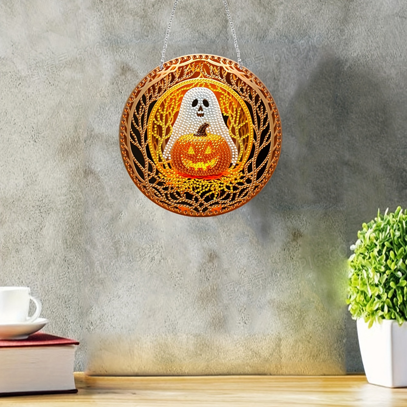 5d Artificial Diamond Painting Halloween Glowing Pumpkin - Temu