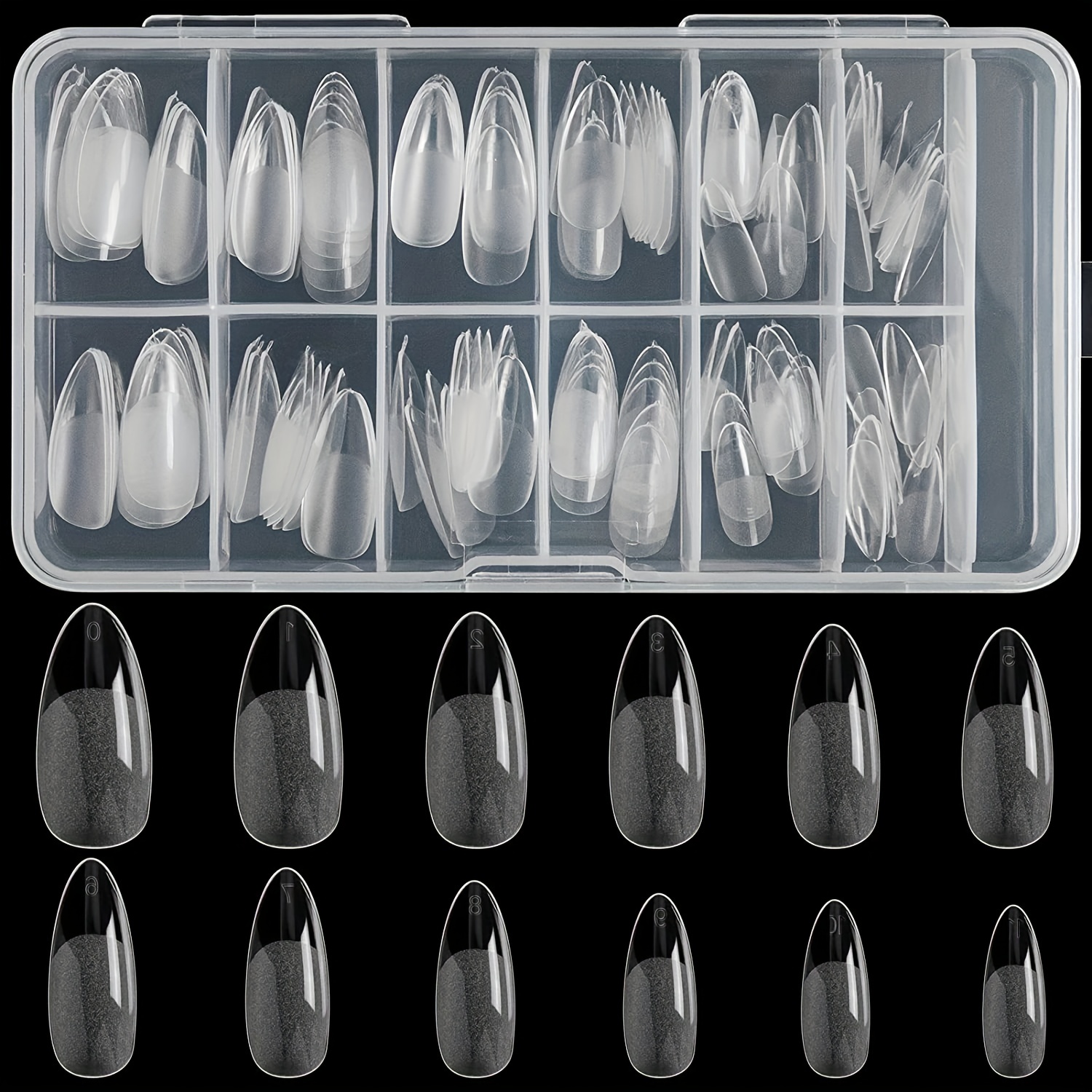 

Lot de 120 capsules d'ongles ovales transparentes 12 tailles Demi-mat Ongles en amande Faux ongles en stiletto Ongles en forme ovale couverture complète