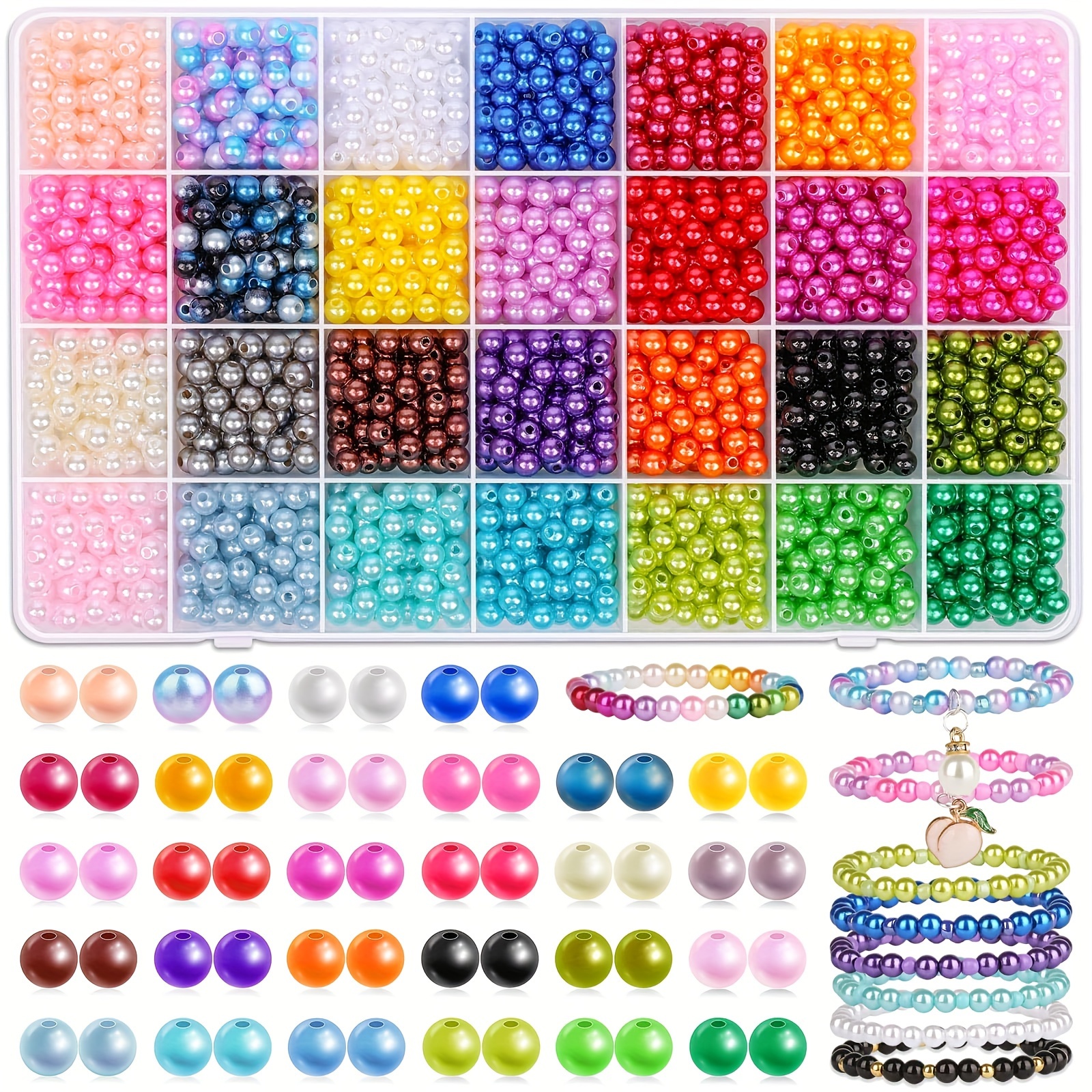 24 Colors Mix Acrylic Pearl Beads Set Multicolor Pearly - Temu