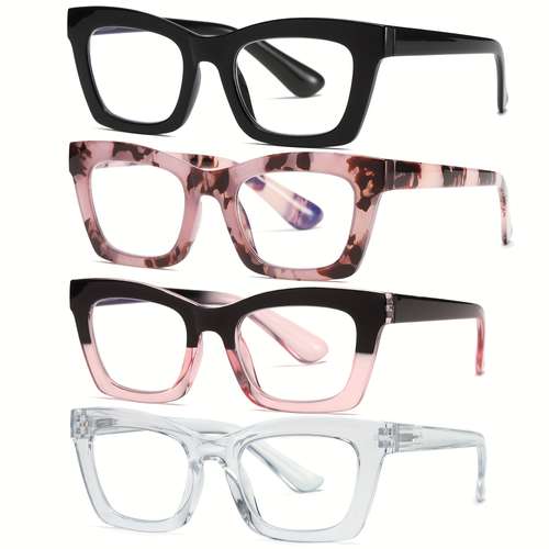 4 Pack Oprah Style Reading Glasses For Women Blue Light Blocking Computer Square Readers With Spring Hinge 1.0 1.5 2.0 2.5 3.0 3.5