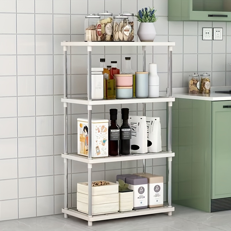 1pc Kitchen Organizer Rack, Multi-layer Hanging Spice Basket, Cupboard/cabinet  Storage Shelf With Hooks For Dorm Room, White