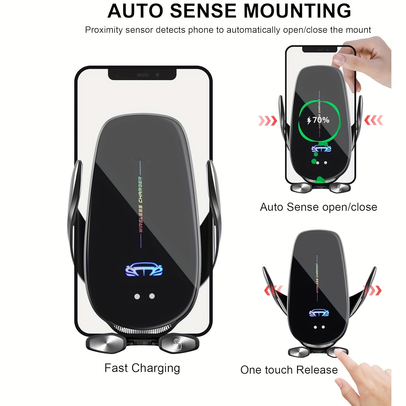 Cargador inalámbrico para automóvil, 10 W, Qi de carga rápida, sujeción  automática, soporte de teléfono para ventilación de automóvil, compatible  con