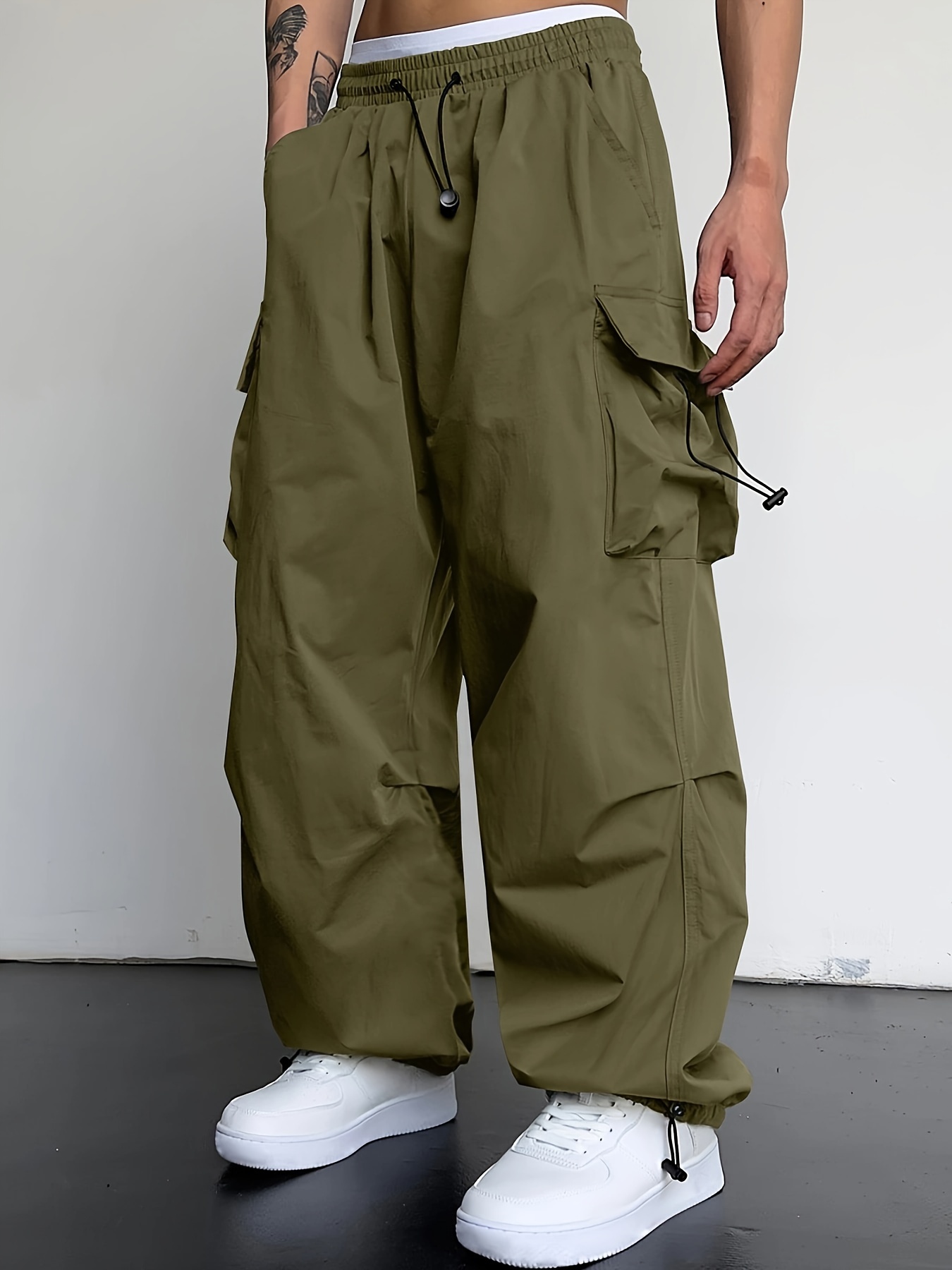 Trendy Y2k Solid Cargo Pants Men's Multi Flap Pocket - Temu