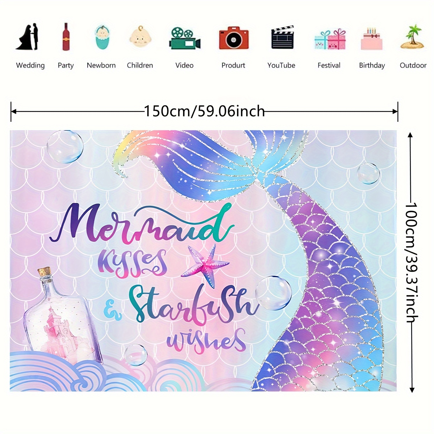 1pc Mermaid Themed Birthday Party Decoration Background Cloth With