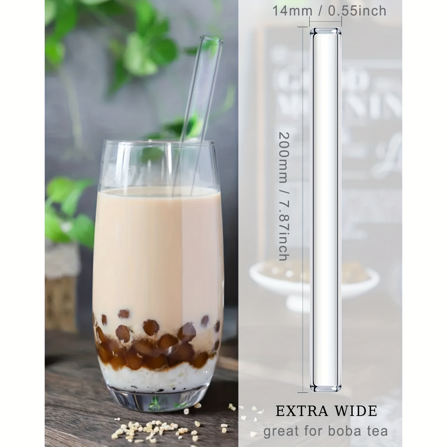 Reusable Clear Straws Straight Glass Wide Smoothie Boba Milkshakes Drinking