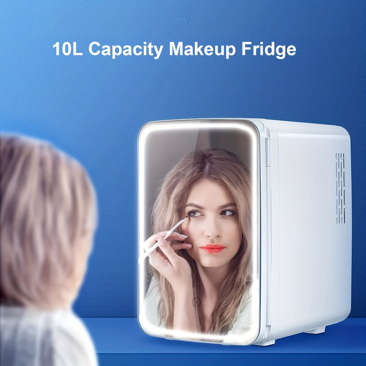 Mini refrigerador portátil para cuidado de la piel y maquillaje, enfriador  o calentador de 4 litros con superficie de vidrio iluminada para dormitorio