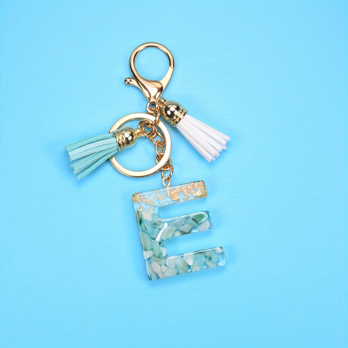 Gold Keychain - Collegiate Light Blue + White Tassel 