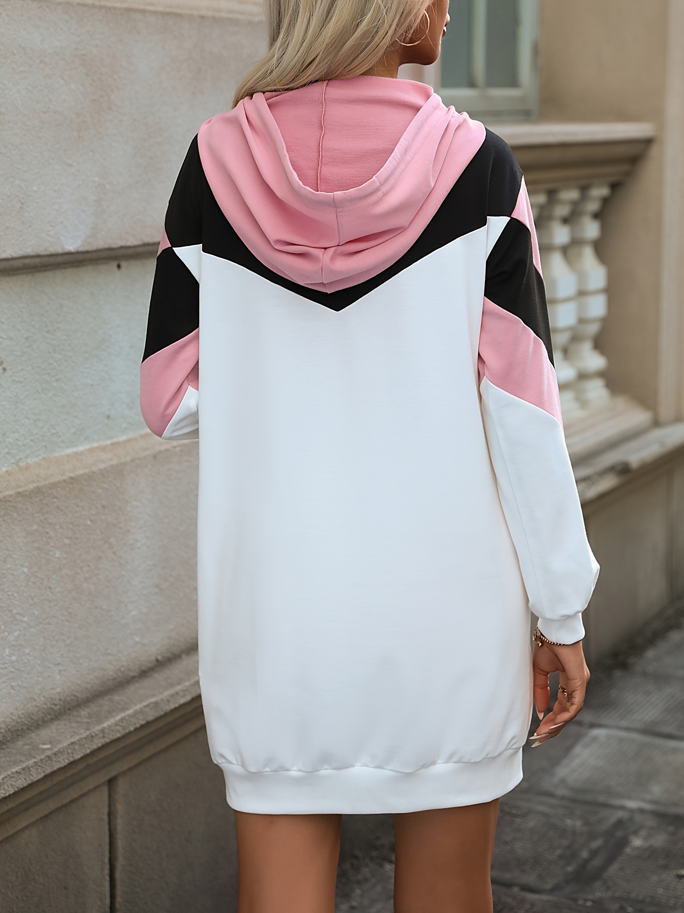 colorblock hooded loose dress