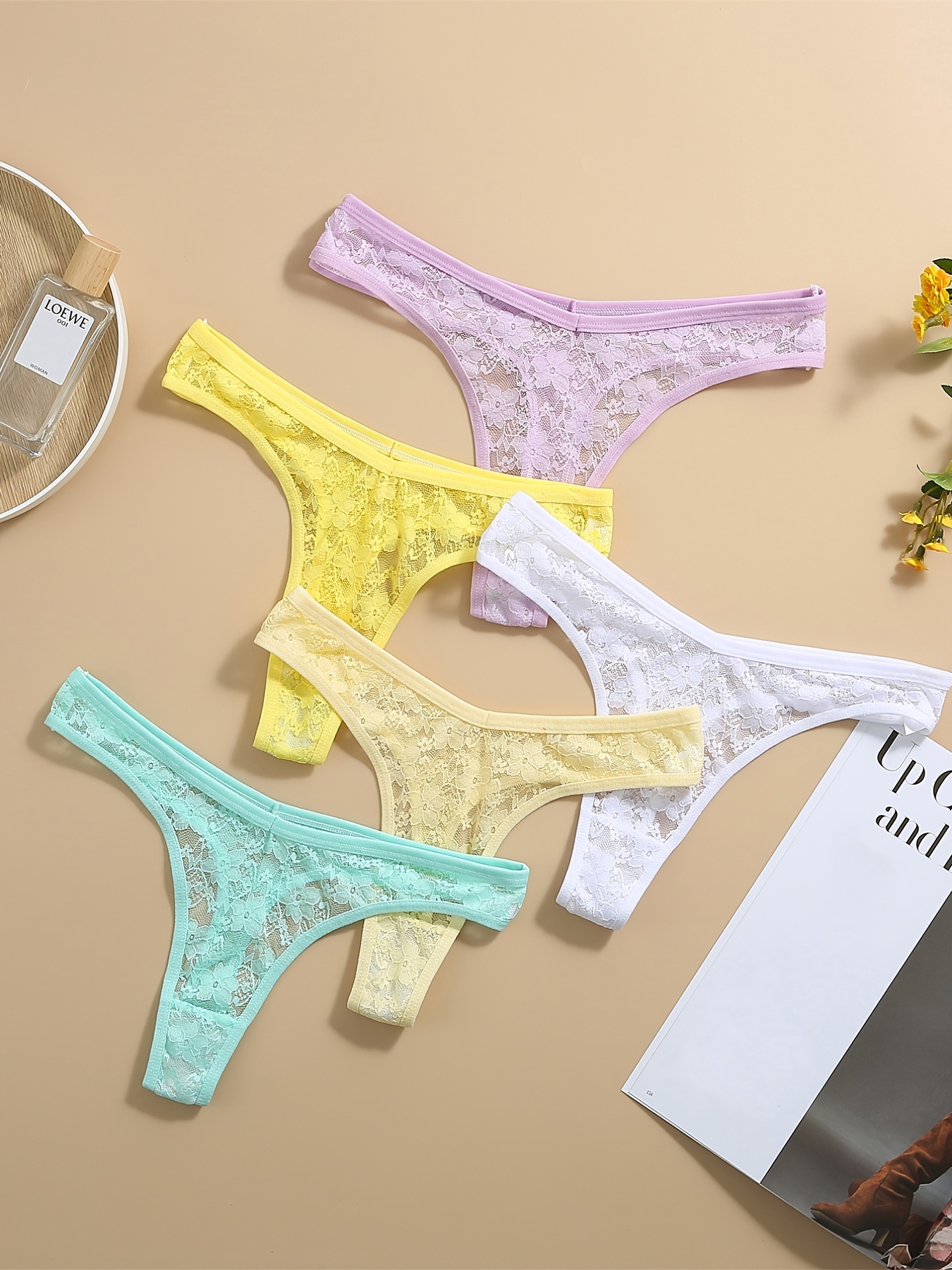 5pcs Sexy Pastel Thongs, Low Waist Seamless Panties, Women's Underwear &  Lingerie
