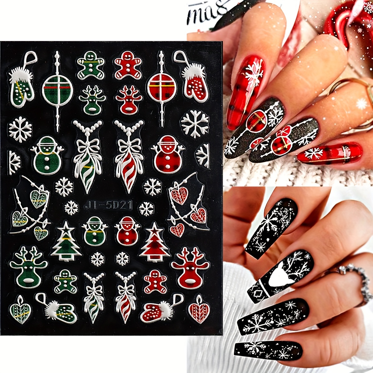 5d Embossed Glitter Christmas Nail Art Stickers,santa Claus Snowflake Elk  Christmas Tree Design Nail Art Decals Diy Nail Salons,self Adhesive Cartoon  Nail Art Supplies Women And Girls - Temu