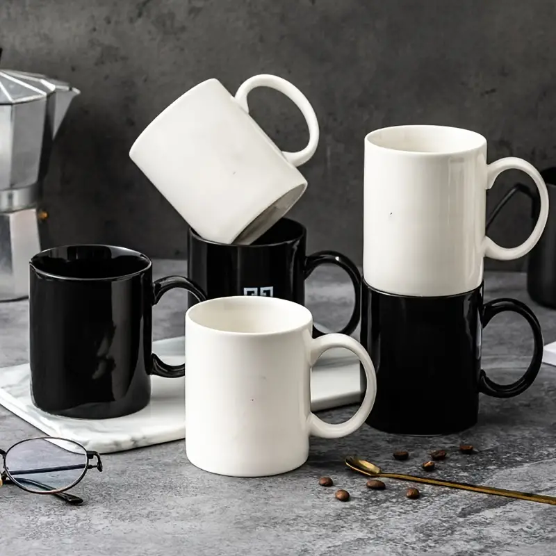 1pc White Black Mug Tea Cup Simple Water Cup Coffee - Temu