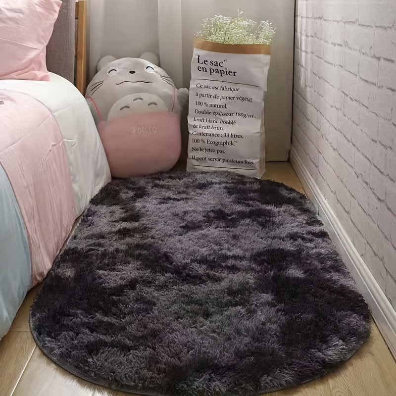 TEMU 1pc, Tapis Ovale Long et Doux à Poils Longs, Tapis de Sol Moelleux et Pelucheux pour Salon, Chevet, Bar, Îlot de Cuisine, Bureau, ou Paillasson,