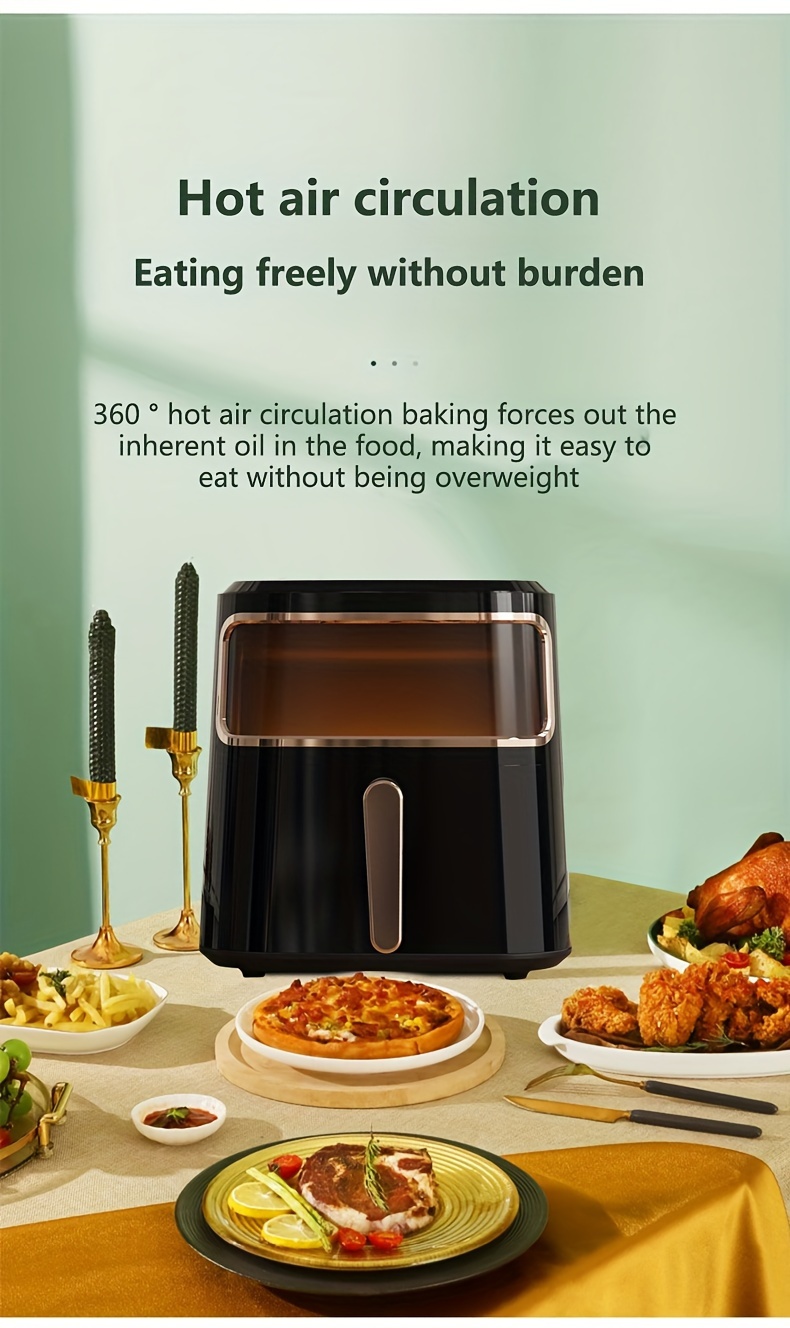 1set, Clear Air Fryer Oven Combination, 1.72gal Large Capacity Non-stick  Skillet-safe Detachable Square Basket, Electric Air Fryer With Temperature