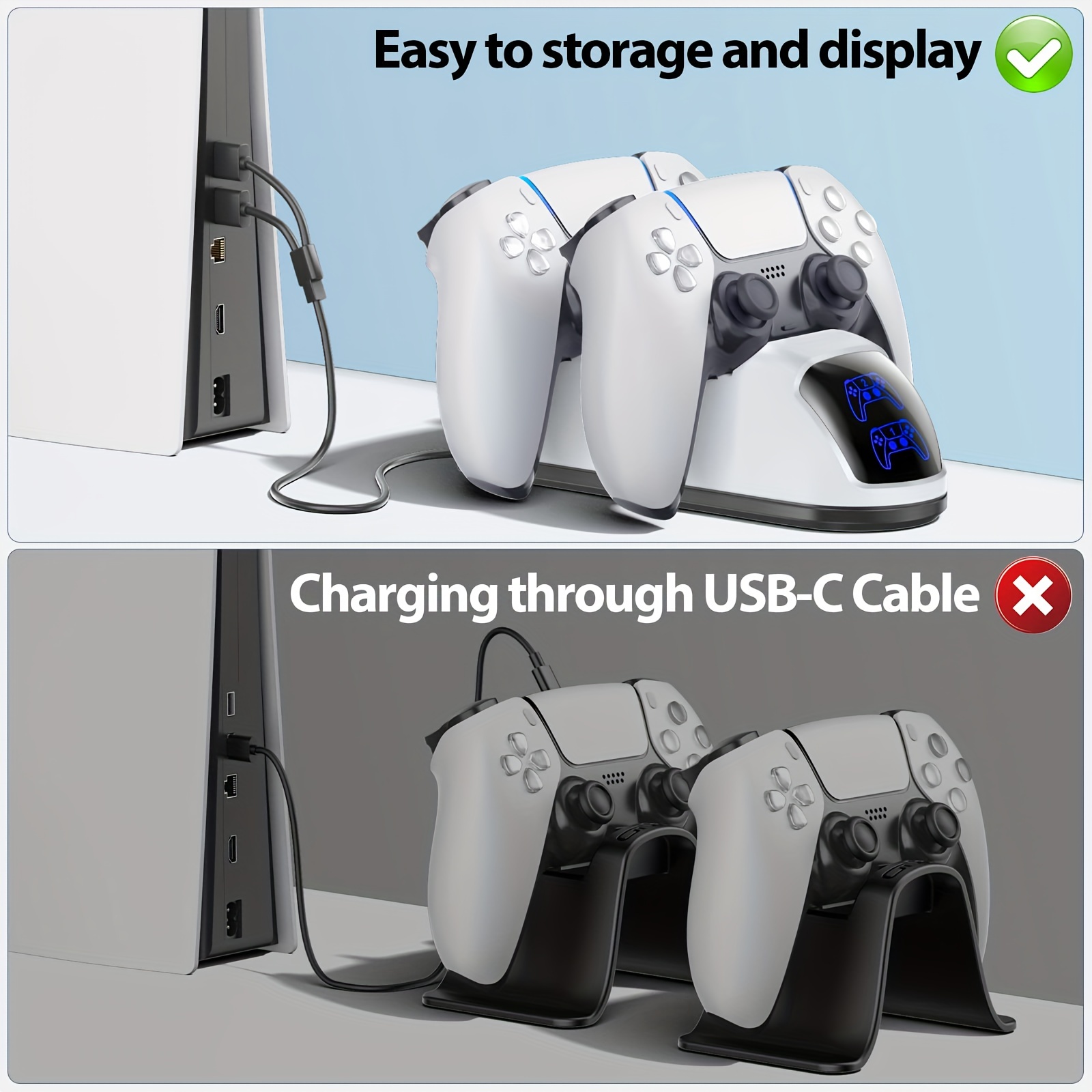 Mcbazel Cargador dual para PS5, cargador controlador estación de carga  rápida Dock USB tipo C adaptador de carga con indicador LED para  Playstation 5