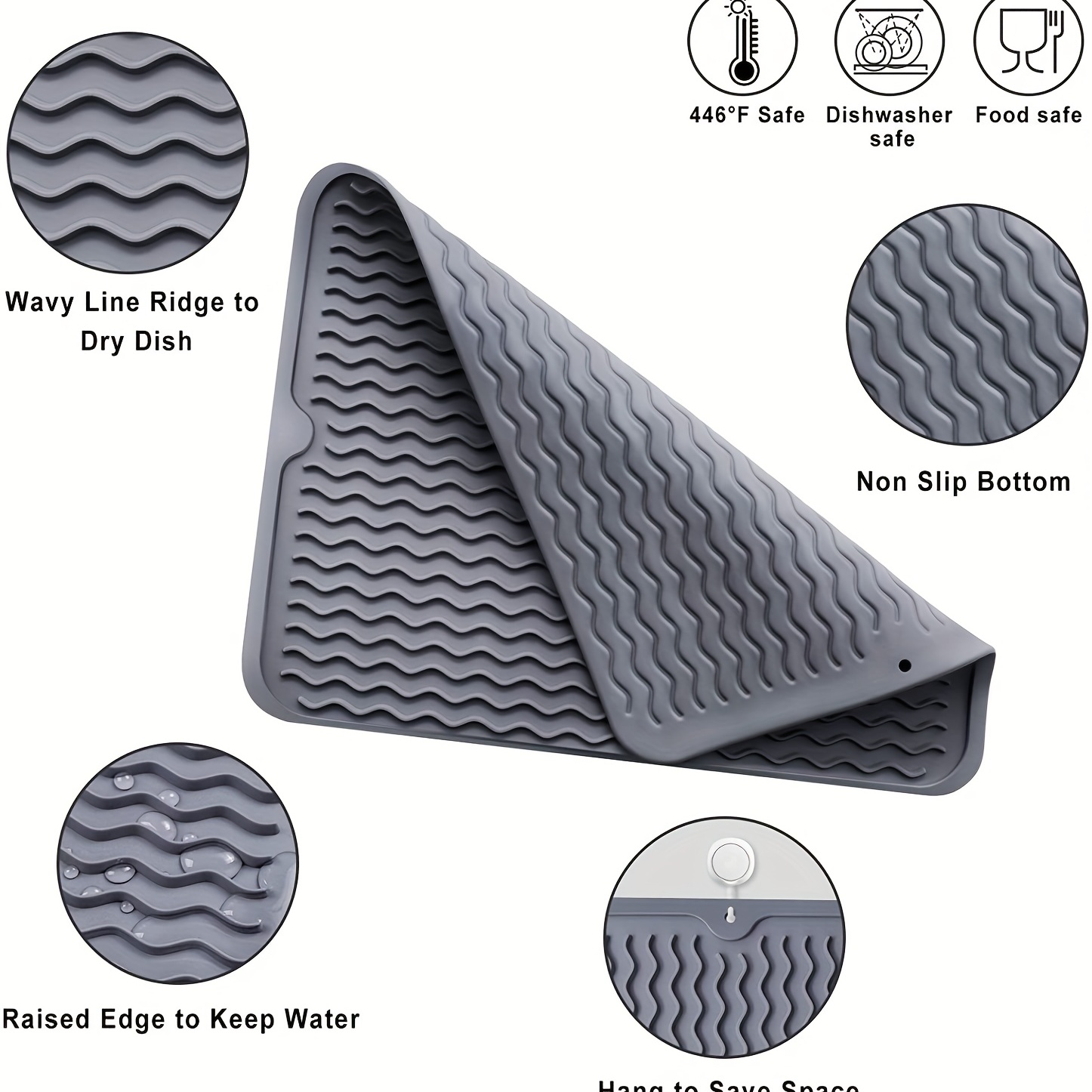 Drain Mat Silicone Wavy Draining Mat Drying Mat For Kitchen - Temu