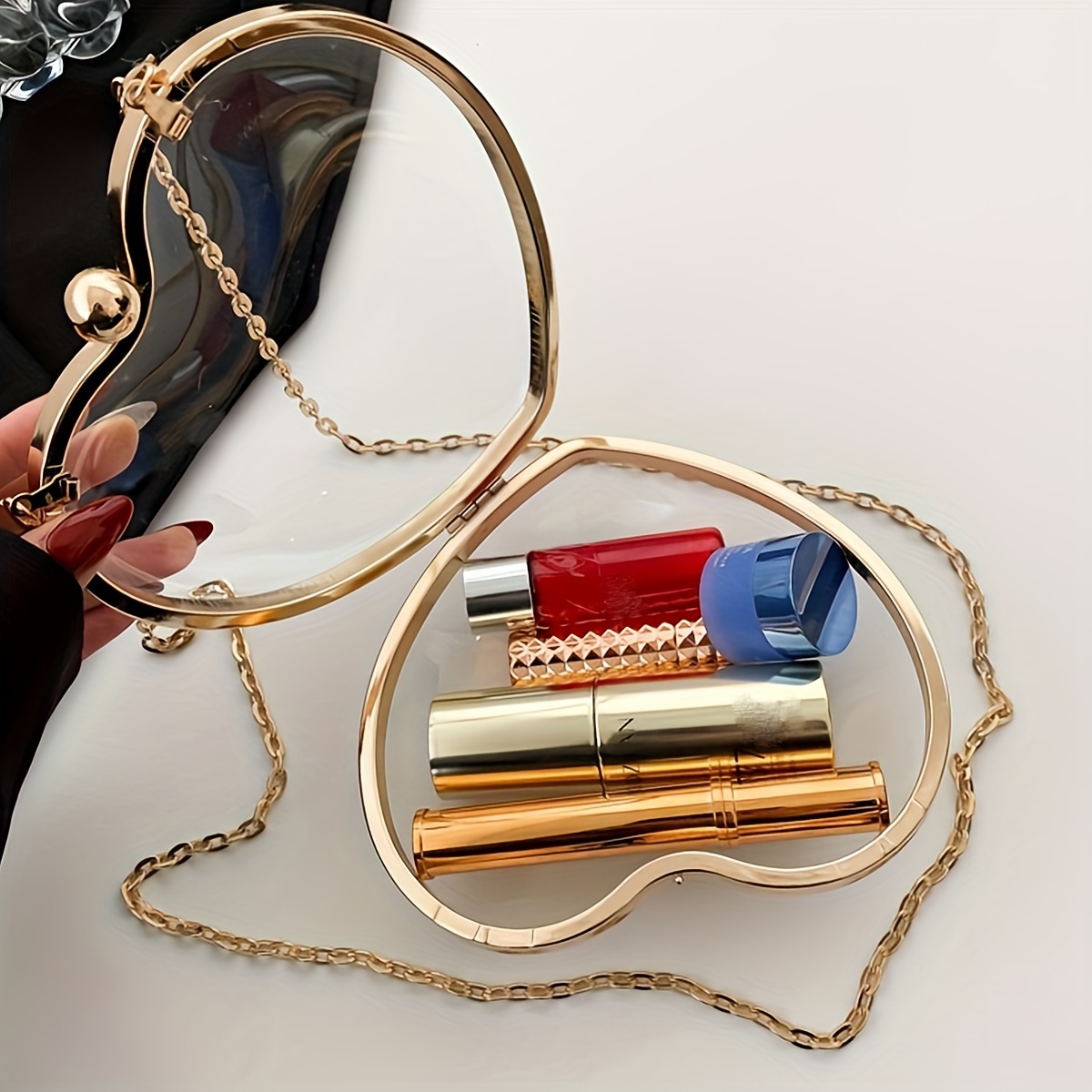 trendy transparent heart shape mini crossbody bag lipstick bag chain shoulder bag suitable for party dating best valentines day gift for girlfriend details 1