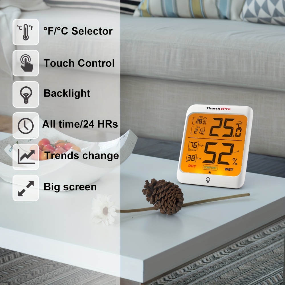 Thermopro Tp53 Digital Hygrometer Indoor Thermometer With Comfort  Indicator, Maximum Minimum Record, And Backlight Display - Temu Netherlands