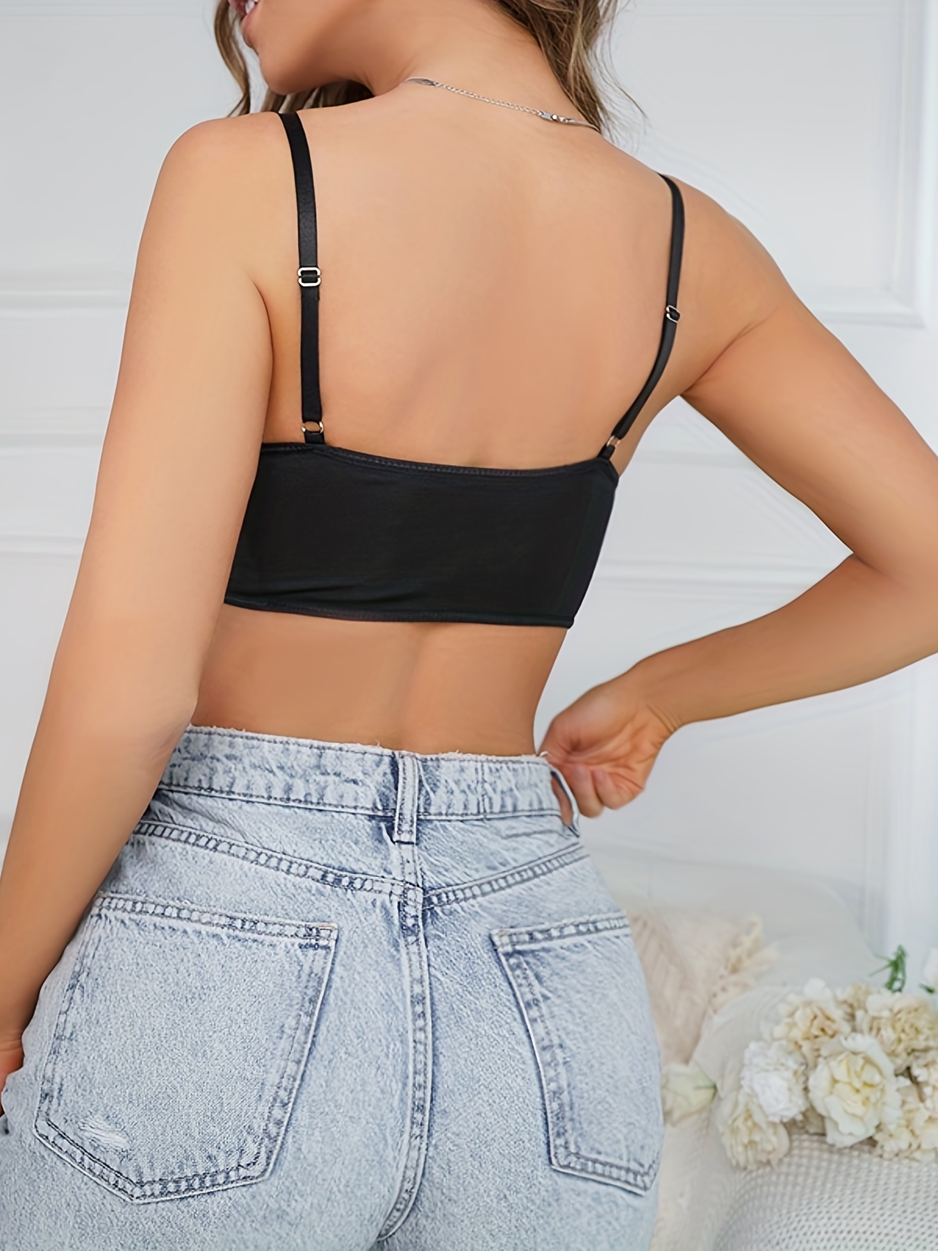 Contrast Lace Cami Crop Top Sexy Chain Hollow Push Top - Temu Canada