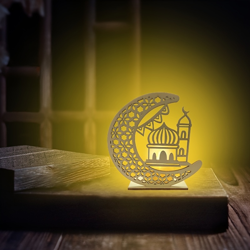 Eid Mubarak Muslim LED Night Light Ramadan Lamp Decor Lights Wooden Lantern  DIY