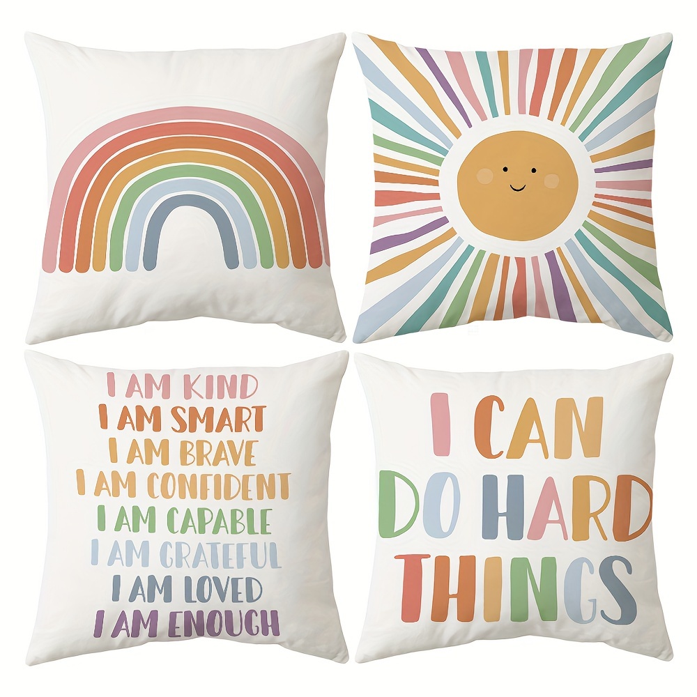 

4 housses de coussin Boho Sun Inspirational Manifesto, impression double face, décoration intérieure pour canapé, salon, chambre à coucher, 45 x 45 cm, sans inserts de coussin