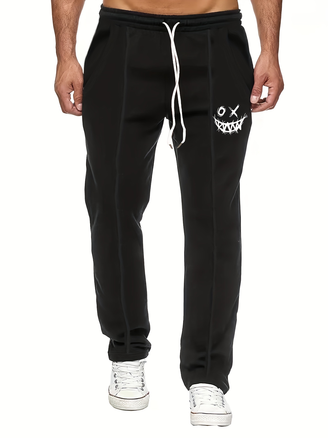 Stylish Demon Smiling Face Men's Trousers With Pockets
