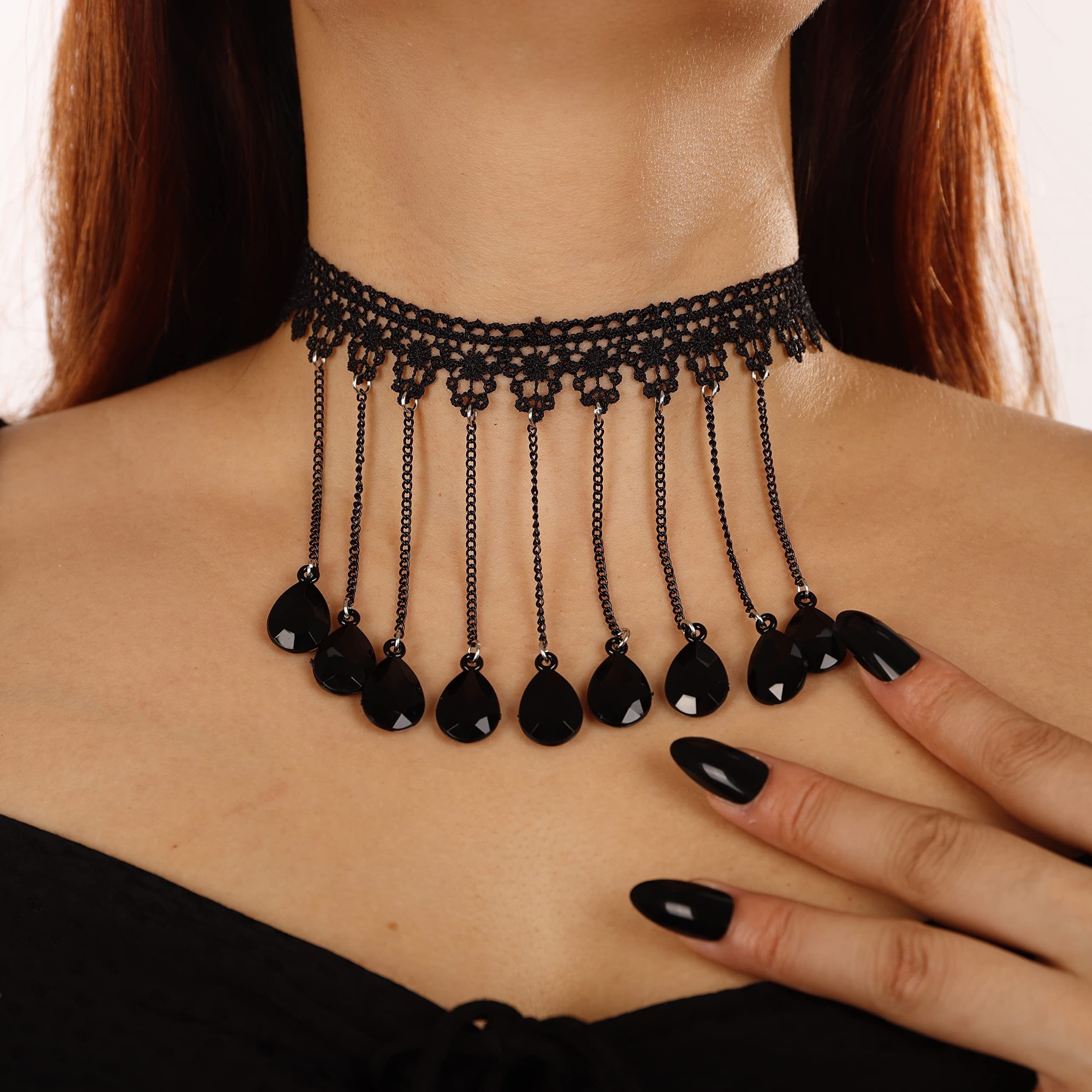 Black Tassel Choker, Black Choker with Tassel 